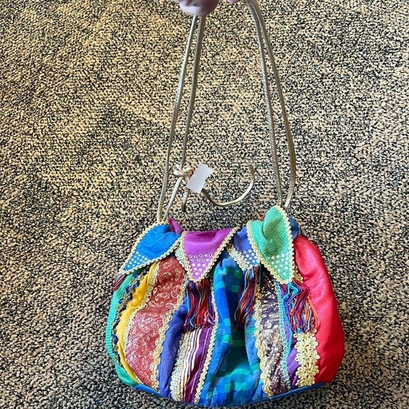 Rita Diana for Mylinka colorful leather sequin vintage scrunch purse bucket boho - Picture 2 of 16